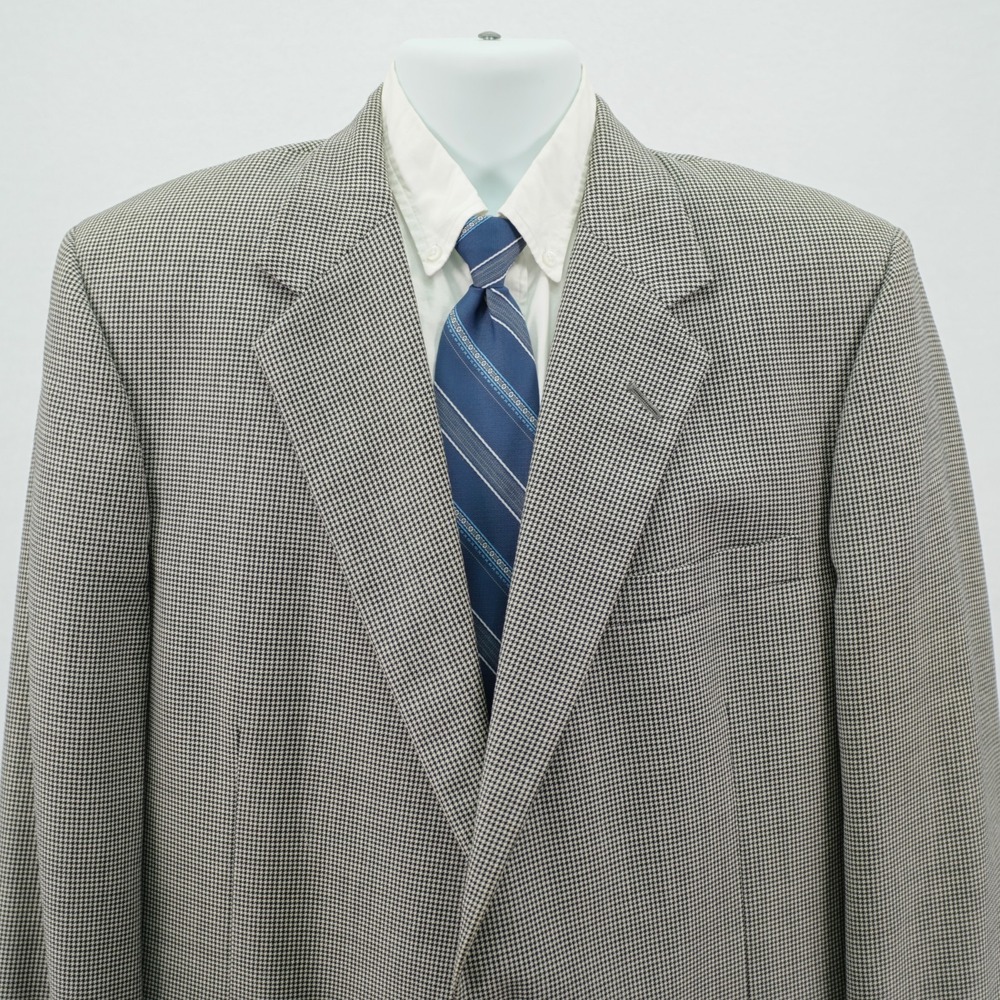 Tom James Executive Collection Wool Sport Coat Cream Black‎ Houndstooth 44L